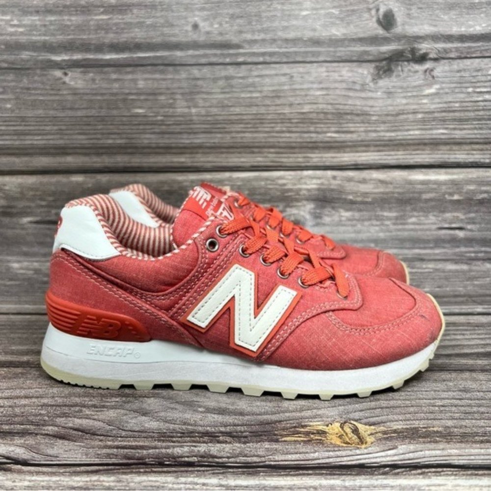 New Balance 574 (WL574CHE) Wmns Sz 5 Spiced Coral Beach Chambray Shoes Sneakers